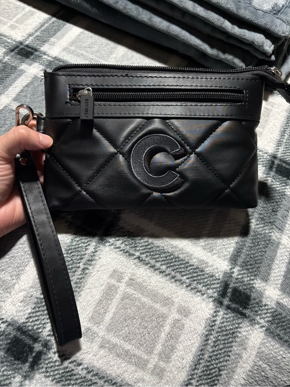 iHKWIP Quilted Leather Wristlet Clutch - Black RIFD built in for cards